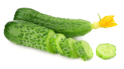 fresh cucumber slices isolated on white background