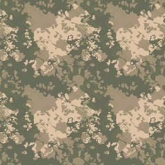 Military camouflage seamless pattern in green, beige and brown colors