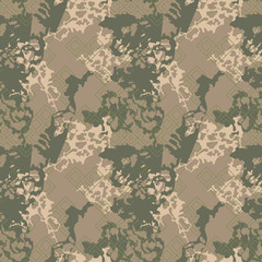 Military camouflage seamless pattern in green, beige and brown colors