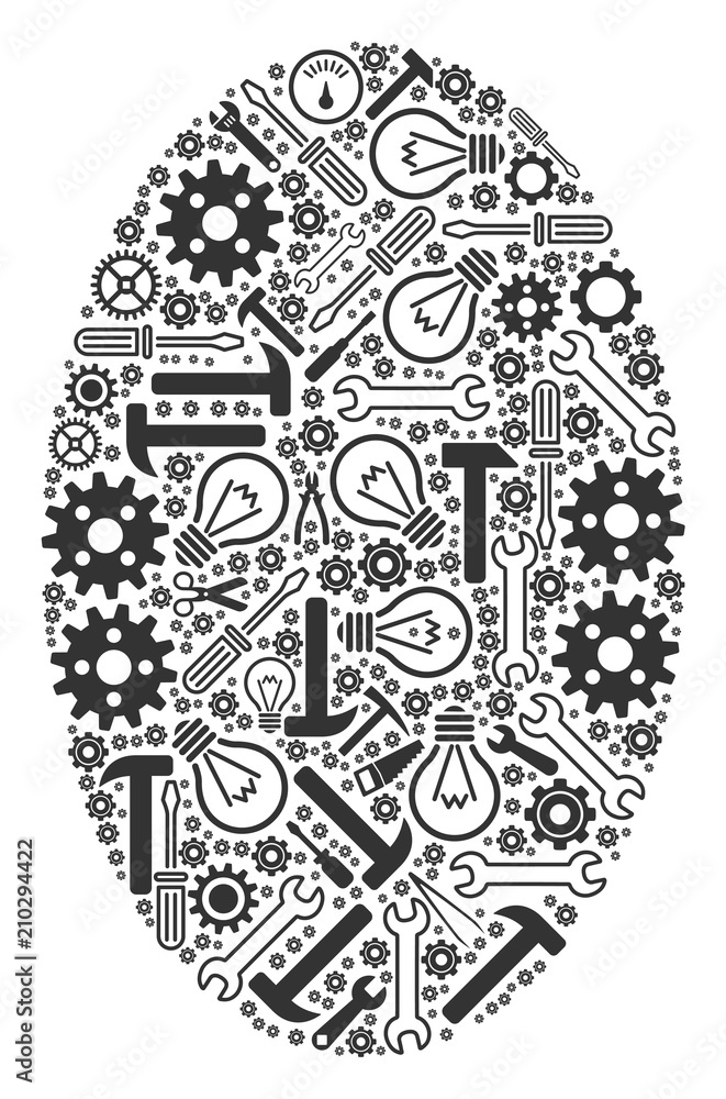 Poster filled ellipse mosaic of workshop tools. vector filled ellipse icon is made with cogwheels, hammers 
