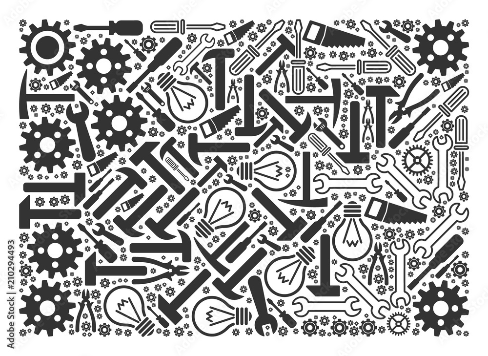 Poster filled rectange mosaic of service instruments. vector filled rectange icon is designed with gearwhee