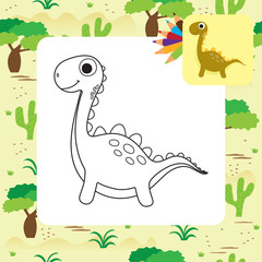 Naklejka premium Cute cartoon Dino coloring book