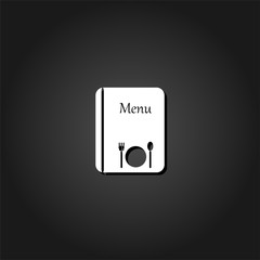Menu icon flat. Simple White pictogram on black background with shadow. Vector illustration symbol
