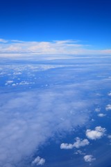 Beautiful blue sky and white cloud view from the plane in Japan Okinawa
