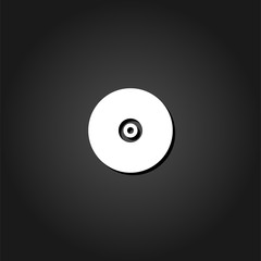 Vinyl record icon flat. Simple White pictogram on black background with shadow. Vector illustration symbol