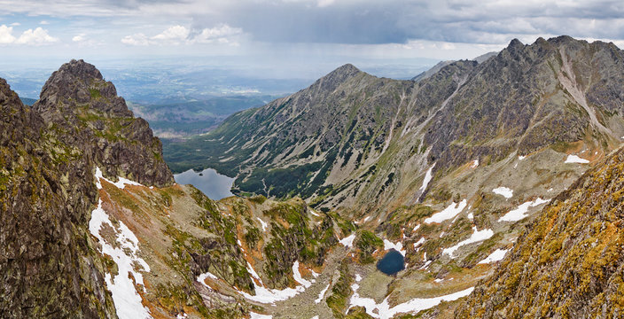 Panoramic view of the mountain landscape, Tatra National park, Poland. High Tatras, Carpathian mountains