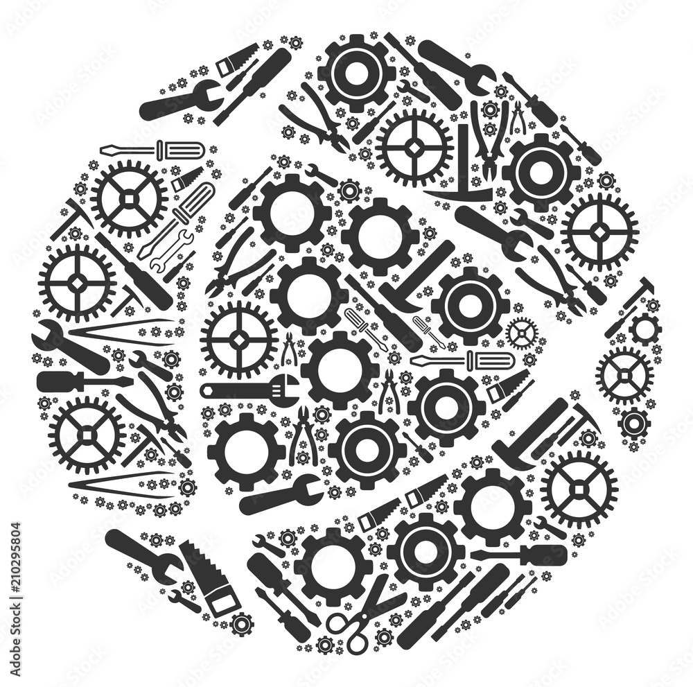 Poster internet collage of service tools. vector internet icon is organized of cogs, hammers and other serv