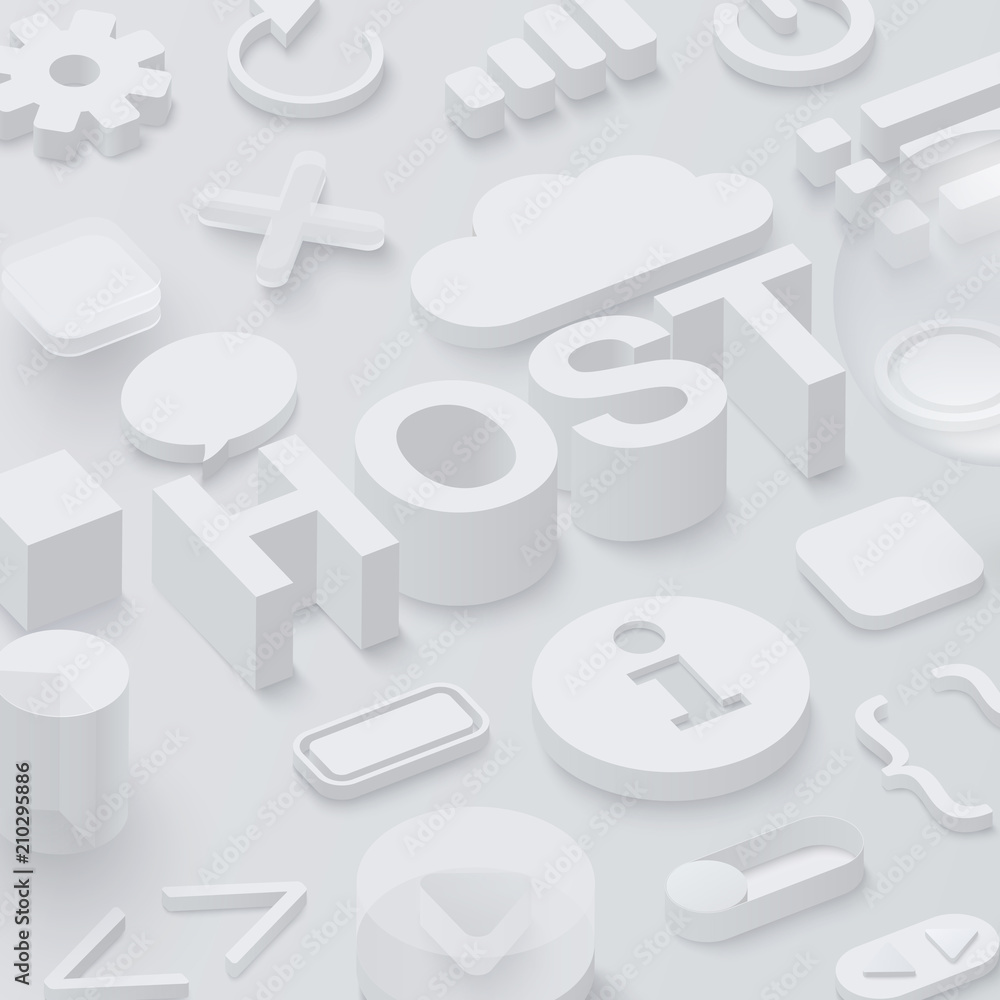 Wall mural grey 3d host background with web symbols.