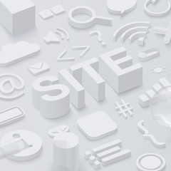 Grey 3d site background with web symbols.