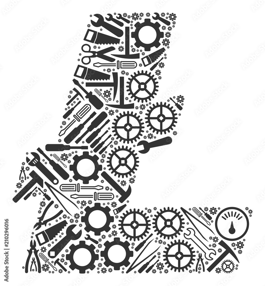 Poster litecoin composition of service instruments. vector litecoin icon is done with cogwheels, spanners a