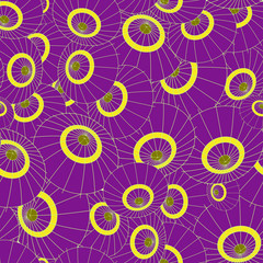 Vector seamless pattern with magenta japan umbrellas on black for fabric, wrapping, craft