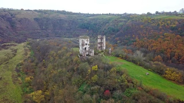 View from the bird's eye view of the ruins of the Chervonogorodsky castle. Ukraine