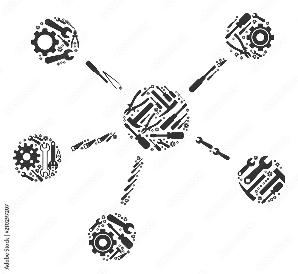 Poster relations composition of workshop instruments. vector relations icon is created of gearwheels, wrenc