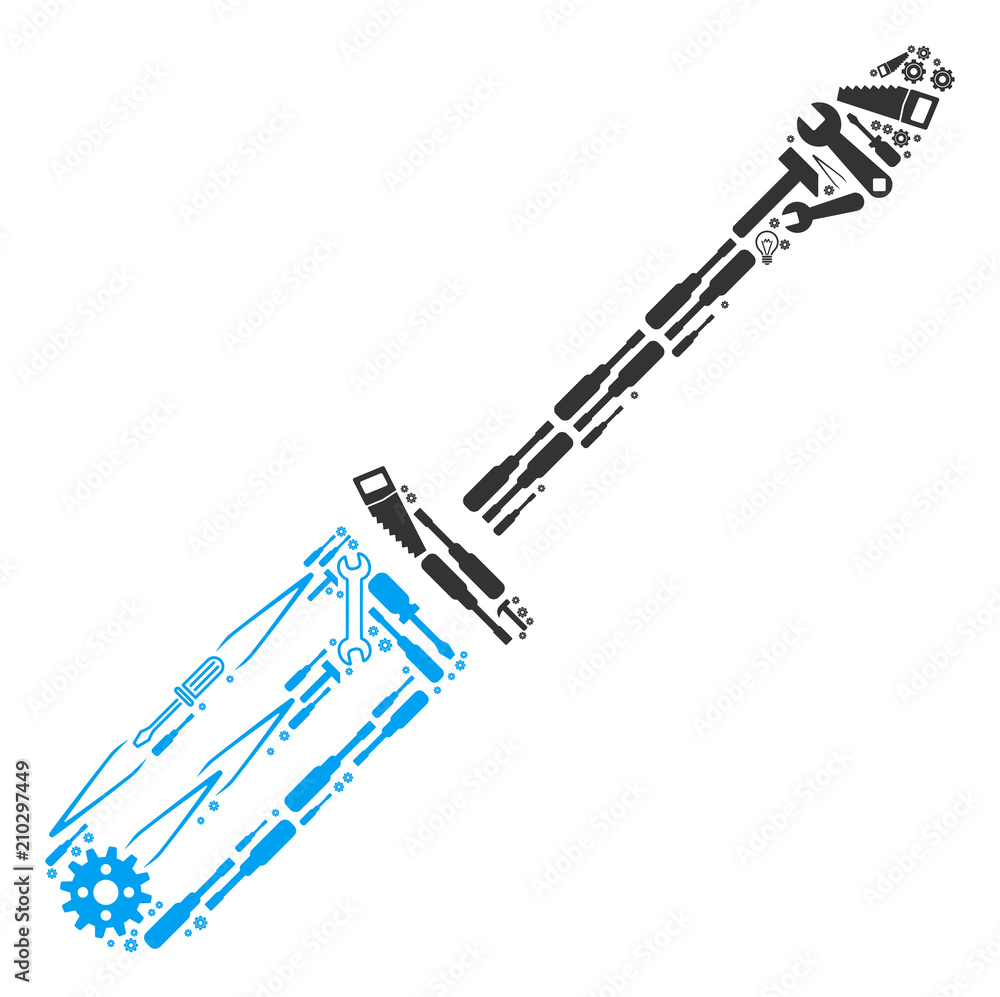 Poster screwdriver composition of service tools. vector screwdriver icon is formed with gears, screwdrivers