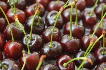 Spelled cherries. Close up