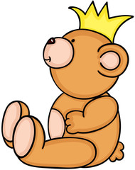 Teddy bear sitting with yellow crown