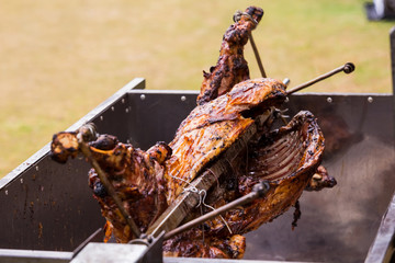 BBQ Cookout Lamb on the spit rotisserie