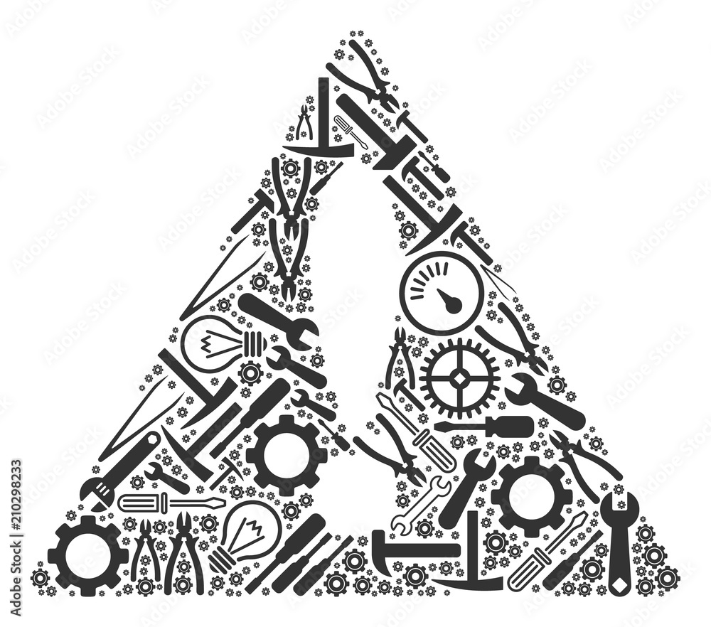 Aufkleber warning composition of workshop instruments. vector warning icon is designed of cogs, spanners and o
