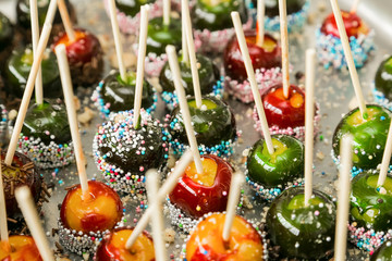 tiny toffee apples as dessert snacks at corporate event
