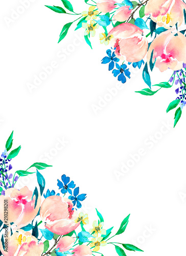 Card With Border Of Pink Peonies Isolated On White Background