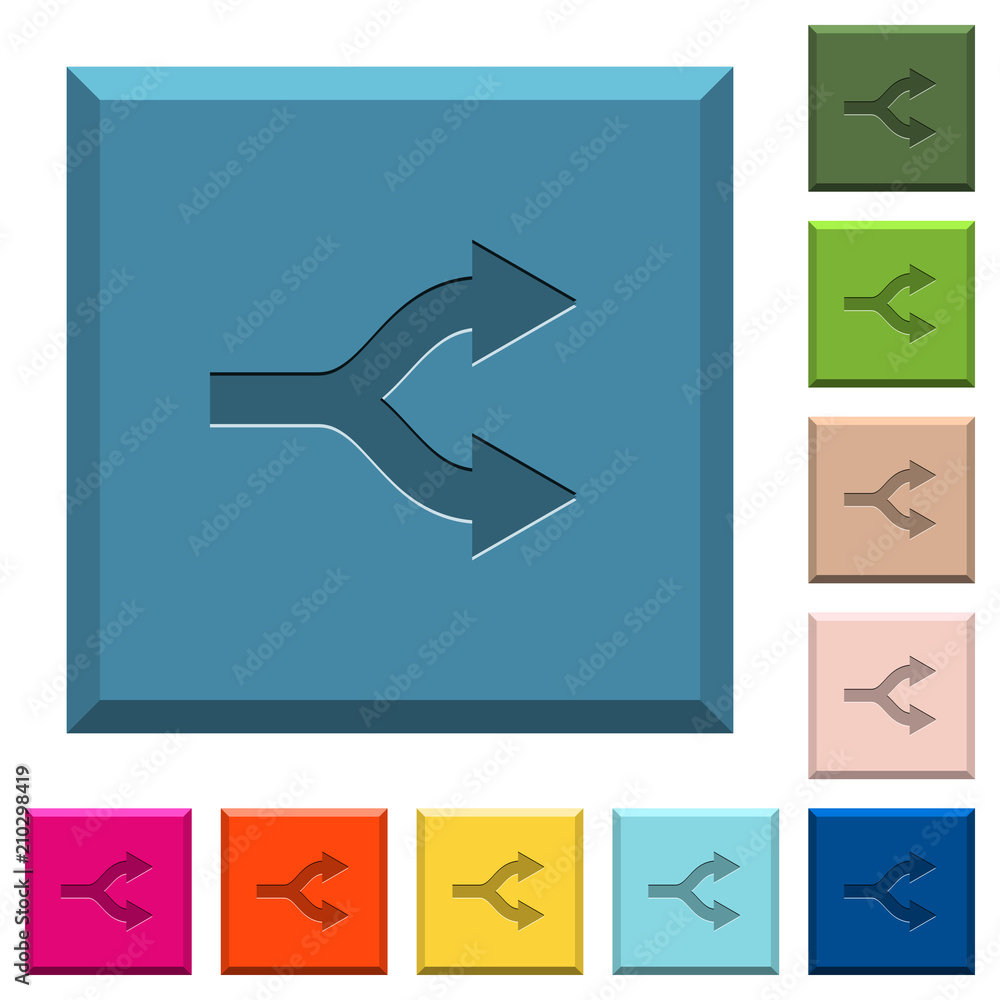 Poster split arrows engraved icons on edged square buttons