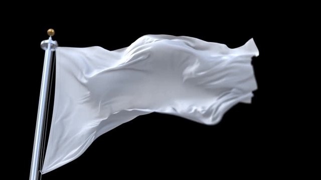 looping Blank plain white flag with flagpole waving in wind.A fully digital rendering,The animation loops at 20 seconds.flag 3D animation with alpha channel included.