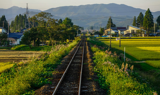Rail track at countryside in Hokkaido, Japan