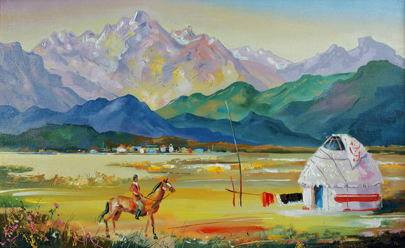  Kazakhstan. Yurt near the village. An oil painting on canvas. Author: Nikolay Sivenkov.