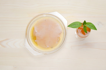 Fresh home made Kombucha fermented tea on a wooden background