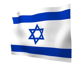 The flag of Israel. State symbol of the State of Israel. A blue Star of David between two horizontal blue stripes on a white field. 3d illustration