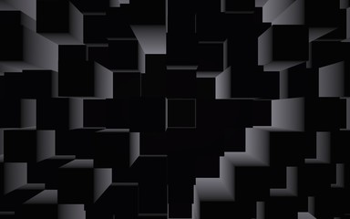 Abstract dark elegant cube geometric background. Chaotically advanced rectangular bars. 3D Rendering, 3D illustration