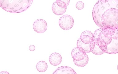 Bitcoin economic financial bubble. Cryptocurrency 3D illustration. Business concept. Pink bubbles on white background. Bit, Coin, mining concept