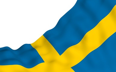 The flag of Sweden. Official state symbol of the Kingdom of Sweden. A blue field with a yellow Scandinavian cross that extends to the edges of the flag. 3d illustration