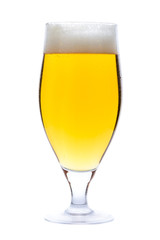 Beer glass with light cold beer with bubble froth isolated on wh