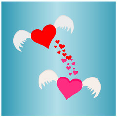 Beautiful wing hearts love concepts, illustration cartoon