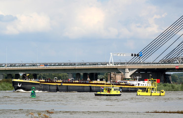 Naklejka premium Cable-stayed Martinus Nijhoffbridge over river Waal