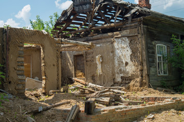 Ruined damaged house. Affected as a result of a natural disaster, the building of private property....