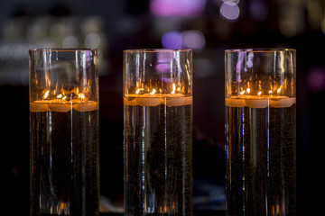 Cozy restaurant interior decor, burning candles