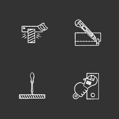 Construction tools chalk icons set