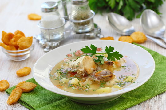 Fish soup. Delicious soup with white fish