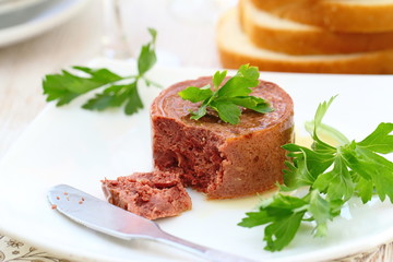 Foie gras with toast on a plate