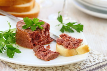 Foie gras with toast on a plate