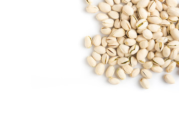 pistachio nut top view frame copyspace isolated on white background