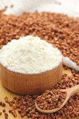 Buckwheat flour on the table