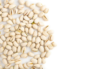 pistachio nut top view frame copyspace isolated on white background