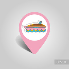Cruise liner pin map icon. Summer. Vacation