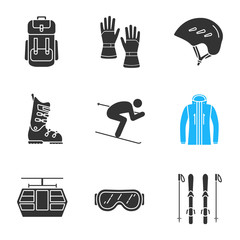 Winter activities glyph icons set