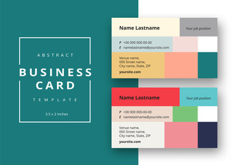 Trendy minimal abstract business card template with bright rectangles. Modern corporate stationery id layout with geometric pattern. Vector fashion background design with information sample name text.
