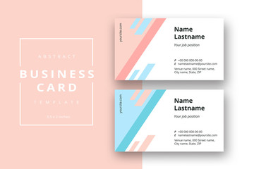 Trendy minimal abstract business card template with pink blue color. Modern corporate stationery id layout with geometric pattern. Vector fashion background design with information sample name text.