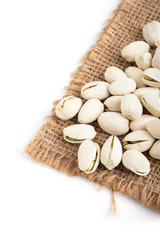 Pistachios on white background